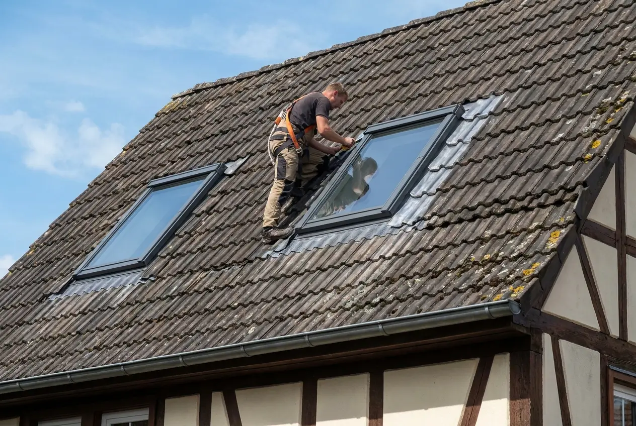 Neu eingebaute Dachfenster auf einem Ziegeldach in Ludwigsburg